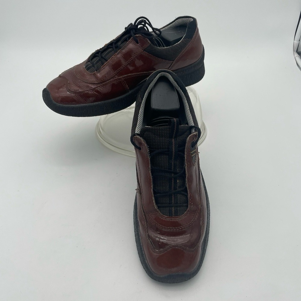 Ecco Brown Patent Leather Walking Shoes Low Top Lace Up Sneakers Mens 43